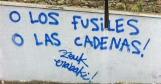 Pintada en azul en las escaleras que conducen a la basílica de Begoña