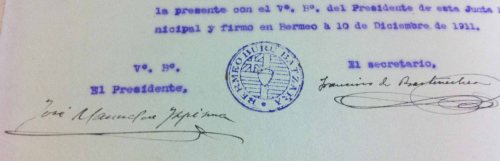 1911an, Jose Manuel Ispizua Bermeoko UBBeko lehendakaria zela, idazkari gisa jarri zuen sinadura