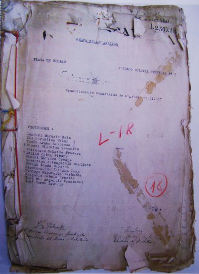 Tomas Arana epaitu zuen  Gerra Kontseiluak osatu zuen espedientea: Procedimiento Sumarísimo de Urgencia nº 519-37. Hamalau gizon izan ziren epaituak prozesu berean
