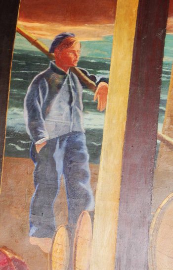 Ibon Basterretxea, Frantziskoren bigarren semea, Jose Mari Uzelai-k Bermeoko batzokirako marraztu zuen muralean